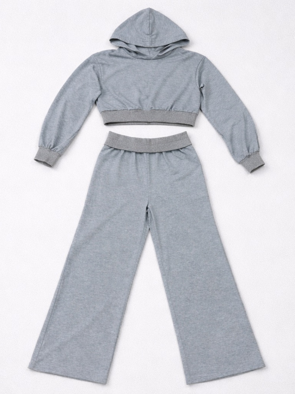 Women’s Outfit Set Gray Wide-Leg Sweatpants & Cropped Hoodie Size S